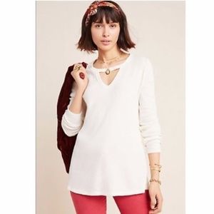 Anthropologie t.La Nadia Cut-Out Waffle Tunic - Cream